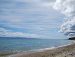 blue sky, clouds, water, beach,