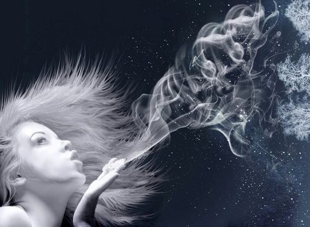 Cold ice - abstract, winter, girl, black, ice, fantasy, white, cold, smoke, 3d