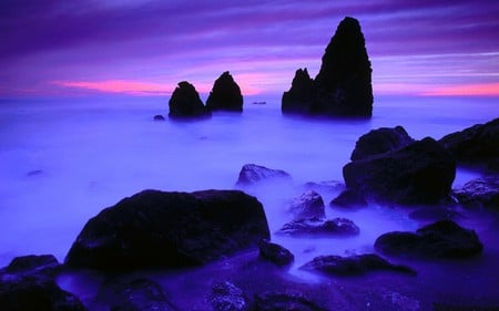 rocky waters - purple, pink, wet, water, black