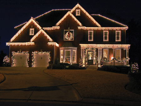 house decorated for Christmas - decorated, night, house, christmas, lights