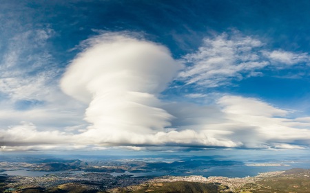 Mushroom over Hobart - clouds, skies, nature, blue, beautiful, panorama