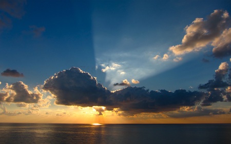 Sunrise Creation - oceans, nature, reflection, clouds, blue, skies, sunrise, refraction