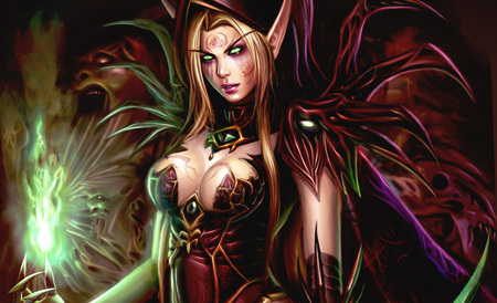 WOW Blood elf - elf, light, wings, blood, fantasy, wow, winged, alesita, dark, green light, blood elf, green