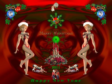 Merry Christmas and a Happy New Year - collage, 3d, fractal, abstract, christmas