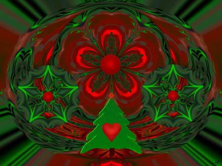 Red and Green Christmas - collage, 3d, fractal, abstract, christmas