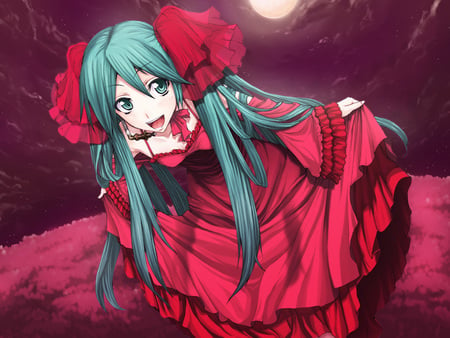 Hatsune Miku - pretty, roses, anime, vocaloid, dress, hatsune miku, stunning, red, anime girl, beautiful, hot, beauty, miku, cute, aqua hair, hatsune, sexy, vocaloids