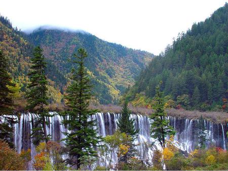 Waterfall - nature, sky, trees, waterfall