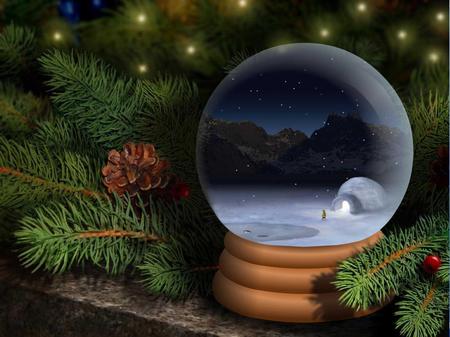 Snow Globe - abstract, snow globe, tree, lights