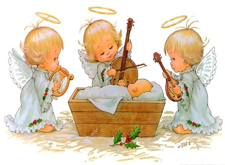 Christmas Angels - three, music, angels, wings, birth of christ, halos, christmas