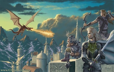 Dragon Slayers - elves, dwarves, battle, chrisdien, dragons, magic, fantasy