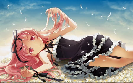 Pretty Anime Girl - pretty, anime, anime girl, girl, black dress, nice, pink hair