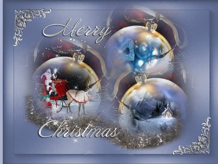 ORNAMENTS - santa, snow, blue, winter, ornaments, gold, christmas