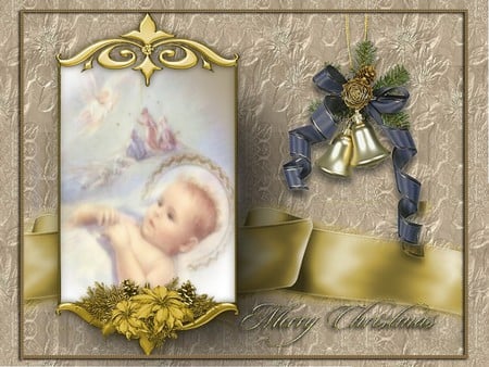 GOLDEN CHRISTMAS - christmas, bells, golden, baby