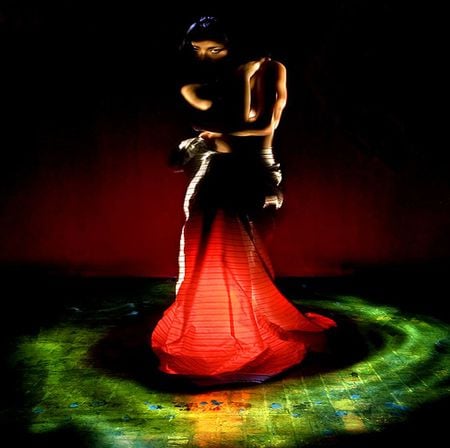 Colorful light - black, colorful, lady, colors of red, green, light, shadow