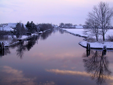 Snow River - reflections, winter, snow, river