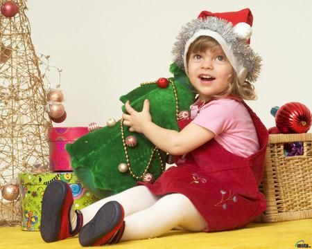 A little kids - pretty, gifts, eyes, light, decorations, color, other, abstract, kids, decoration, beautiful, balls, lovley, photography, girl, beauty, colors, hair, christmas, hands, hand, christmas tree, funny, little, gift, feet