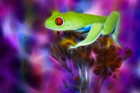 Fractal Green Frog - colorful, green, flower, fractal, frog