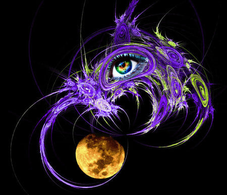 The Moon's Guardian - sky, purple, fantasy, moon, eye, fractal, green