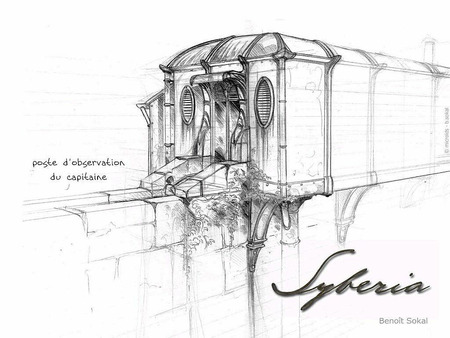 Syberia - black and white, design, machine, syberia