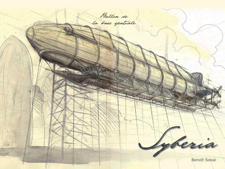 Syberia - sketch, zeppelin, sky, syberia