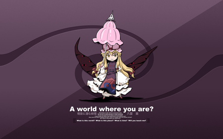 Touhou Yukari - yukari yakumo, purple, touhou, youkai, umbrella, blonde