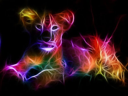 Cute Fractal Lion Cub - bright, colorful, lion cub, cute