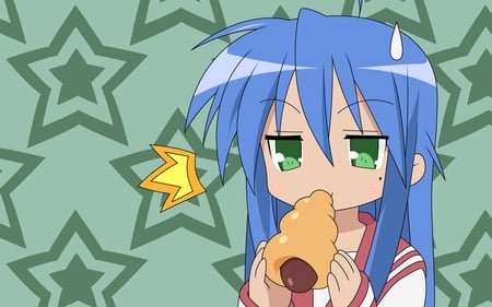 Lucky Star: Konata Chocolate Cornet - school uniform, lucky star, chocolate cornet, konata, cornet, blue hair, green eyes, long hair