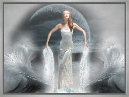 WATER NYMPH - moon, female, water, nymph, waves