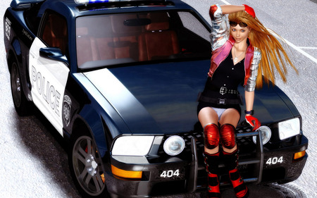 Girl - sexy, girl, car, 3d