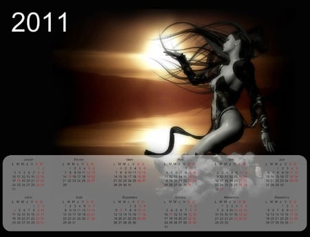 Calendar 2011 - woman, black, calendar, 3d