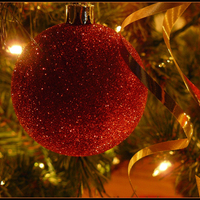 red glittery bulb gold ribbons