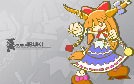 Suika Ibuki - kawaii, dress, horns, touhou, oni, suika ibuki, chibi, cute, bow