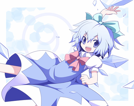 Touhou Cirno - ice, touhou, cirno, blue hair, dress, bows, fairy