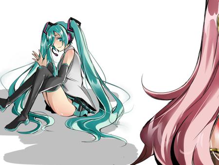 See ya Later - virtual, miku, vocaloids, song, microphone, megurine, singer, megurine luka, cool, pink, headphones, awesome, vocaloid, thighhighs, anime, twintail, blue, skirt, bye, hatsune, black, cute, beautiful, girl, white, pink hair, luka, program, aqua eyes, pretty, aqua, beauty, drawing, diva, nice, tie, idol, headset, music, hatsune miku