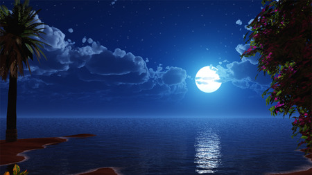 MOONLIGHT - sky, lake, full, moon, blue