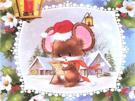 Christmas mouse - santa, snow, winter, holiday, mouse, christmas