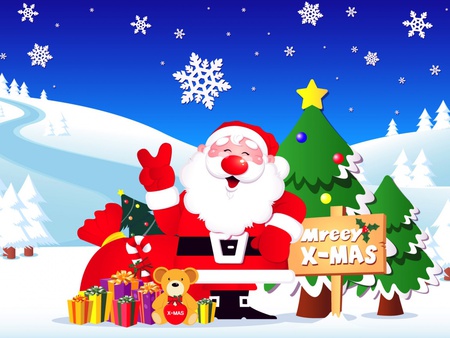 Christmas - sky, cold, toys, presents, joy, santa claus, snow, christmas trees