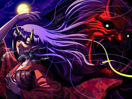 Hinomoto Oniko - women, devil, horn, oni, japanese, evil