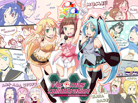 Vocaloid vs Idol Master - comic, cross over, miku, funny, cute, hatsune, lily