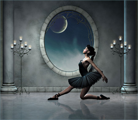 Dance - moon, girl, 3d, dance