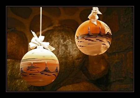 Merry Christmas - greetings, lightining, beautiful, two christmas balls, gold colour