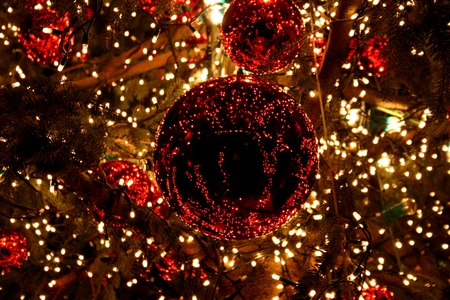 CHRISTMAS LIGHTS - balls, holidays, red, night, christmas, lights, festival, deco