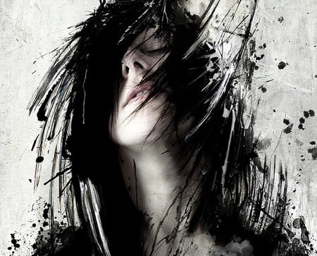 60564 - face, white, ink, jarek kubicki, black, photography, girl