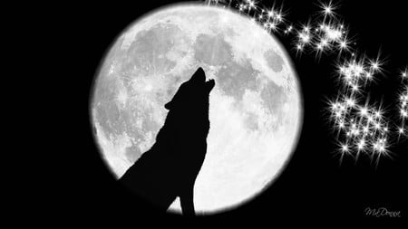 Howling at the Moon - moon, sky, scary, stars, magical, night, mystical, wolf, wolves, wild, howling, firefox persona, haunting