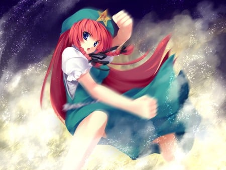 Feel my power! - scout, hat, girl, long hair, dust, red hair, power, kawaii, uniform, cute