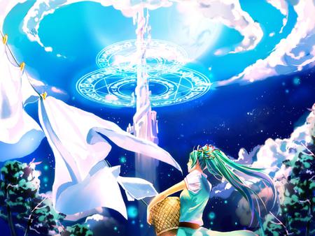 Hatsune Miku - virtual, miku, vocaloids, song, magic, singer, cool, awesome, flowers, vocaloid, anime, twintail, blue, clouds, aqua hair, hatsune, black, cute, beautiful, clothes, girl, white, colorful, program, aqua eyes, pretty, aqua, beauty, diva, sky, nice, circle, idol, music, hatsune miku