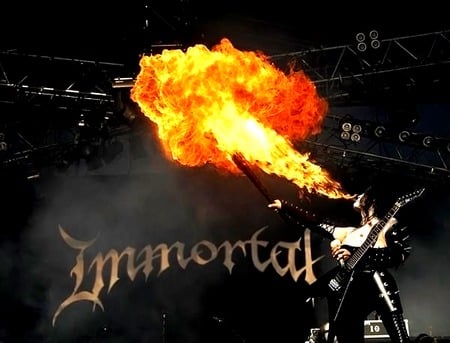 Immortal - guitar, immortal, black metal, fire breathing, fire