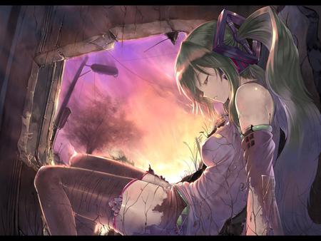 Hatsune Miku - pretty, cave, artistic, scenery, headphones, nice, abstract, program, hot, thighhighs, beauty, virtual, white, sunset, green, cute, aqua eyes, song, sexy, horizon, vocaloid, anime, yellow, hatsune miku, microphone, music, aqua, purple, red, old, art, idol, anime girl, skirt, beautiful, singer, cool, orange, black, miku, awesome, diva, aqua hair, hatsune, vocaloids, headset, grave