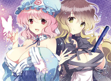 hijiri byakuren & saigyouji yuyuko - hijiri byakuren, saigyouji yuyuko, big breasts, touhou