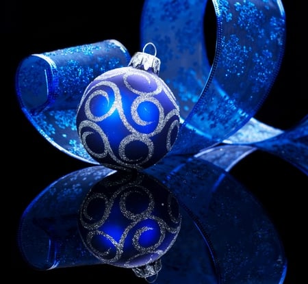 Blue Ball - pretty, magic, blue, reflection, holiday, magic christmas, ribbon, merry christmas, xmas, ball, happy new year, beautiful, balls, photography, beauty, lovely, christmas, new year